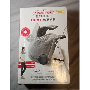 Sunbeam Renue Heat Wrap Neck and Shoulders 22" x 14" Flexible Plush Gray Dmg Box